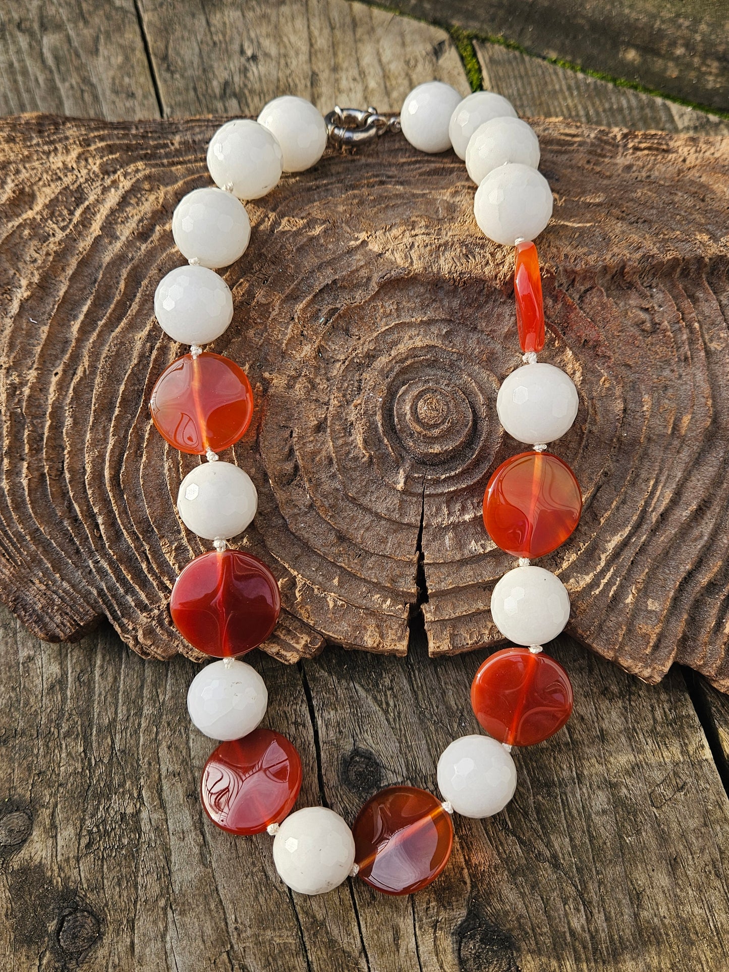 Snow Quartz and Carnelian Necklace
