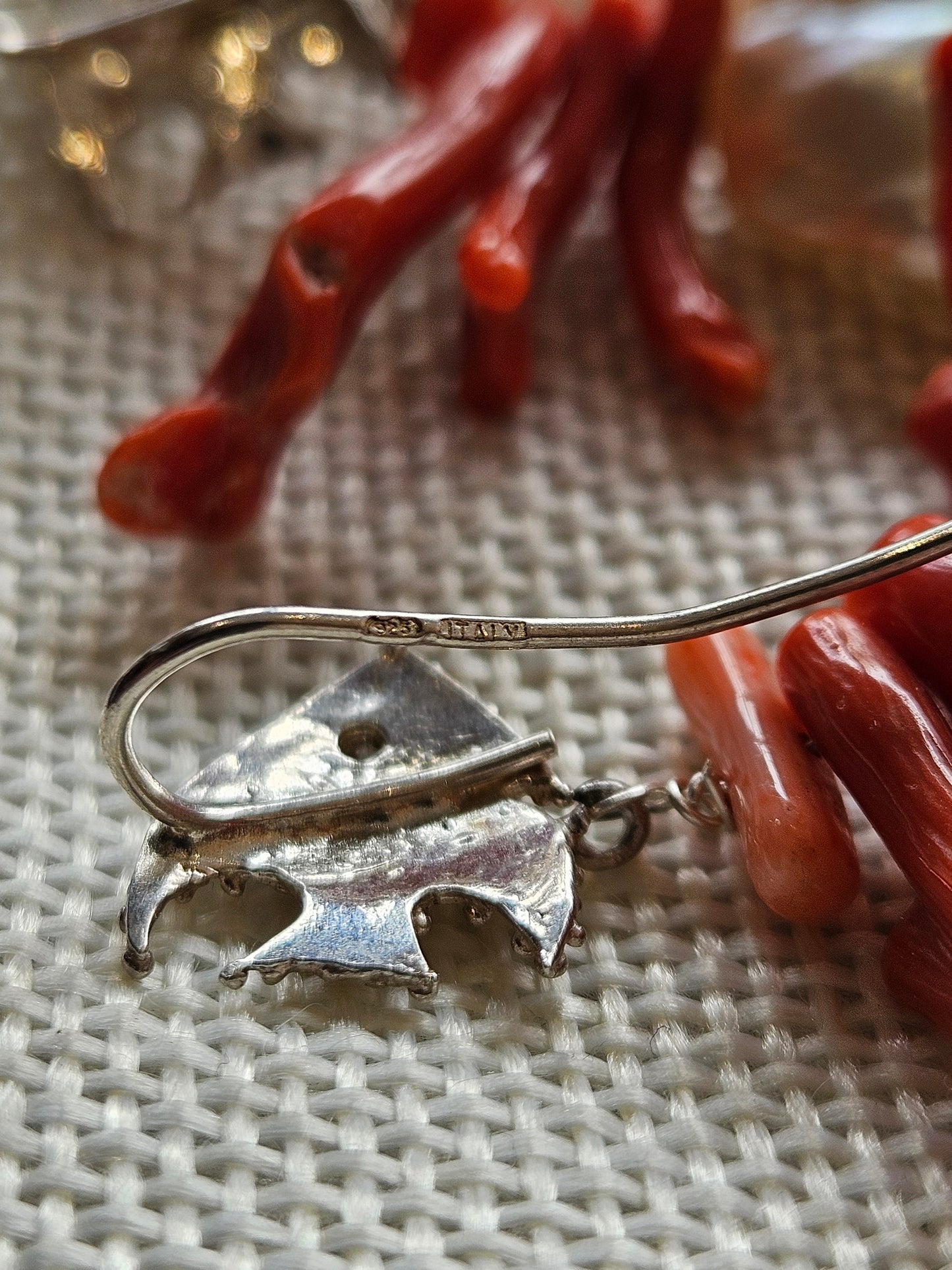 Coral and Pearl Earrings on 925 Silver Fish