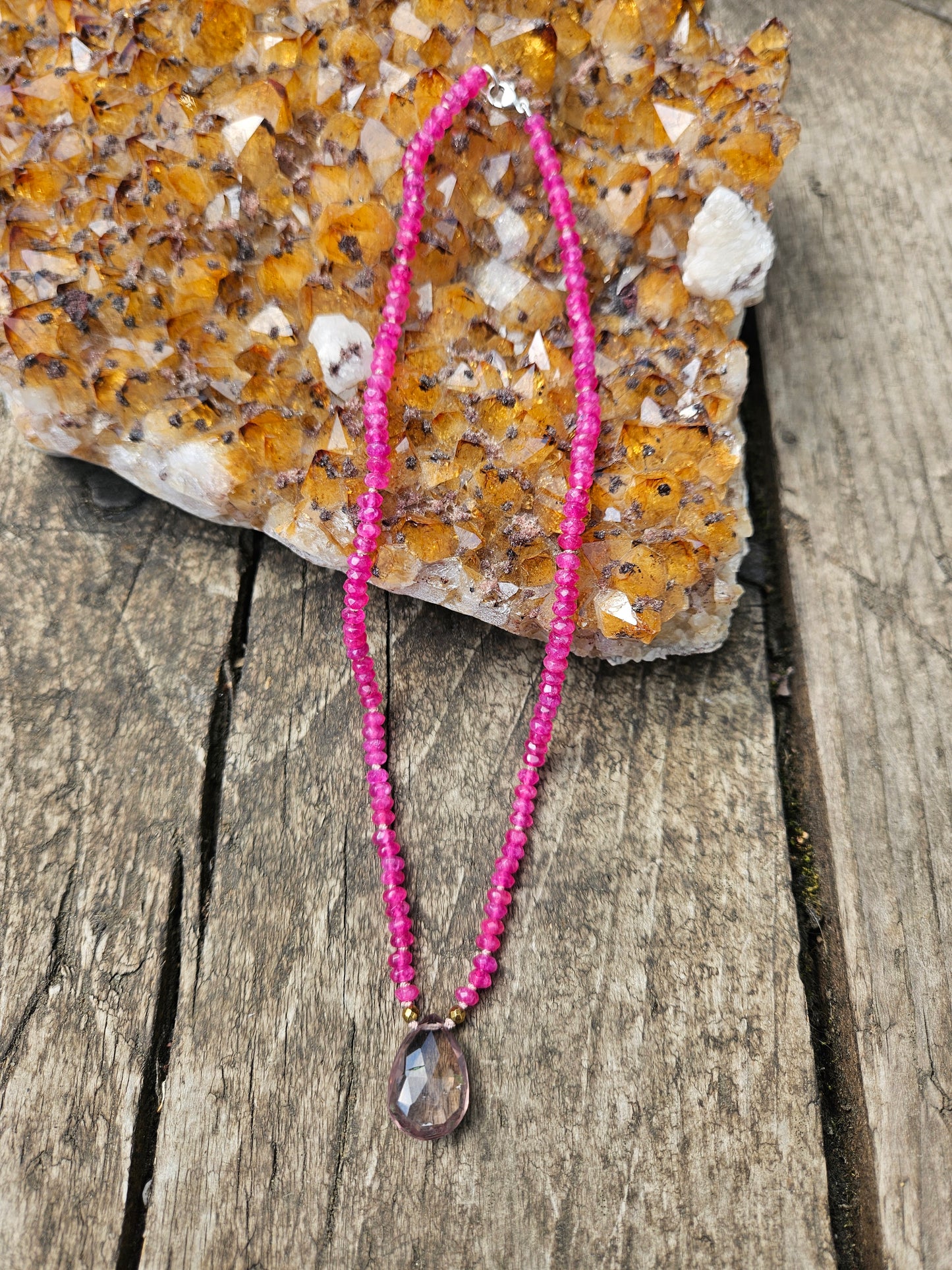 Pink dyed Jade and Ametrine Necklace