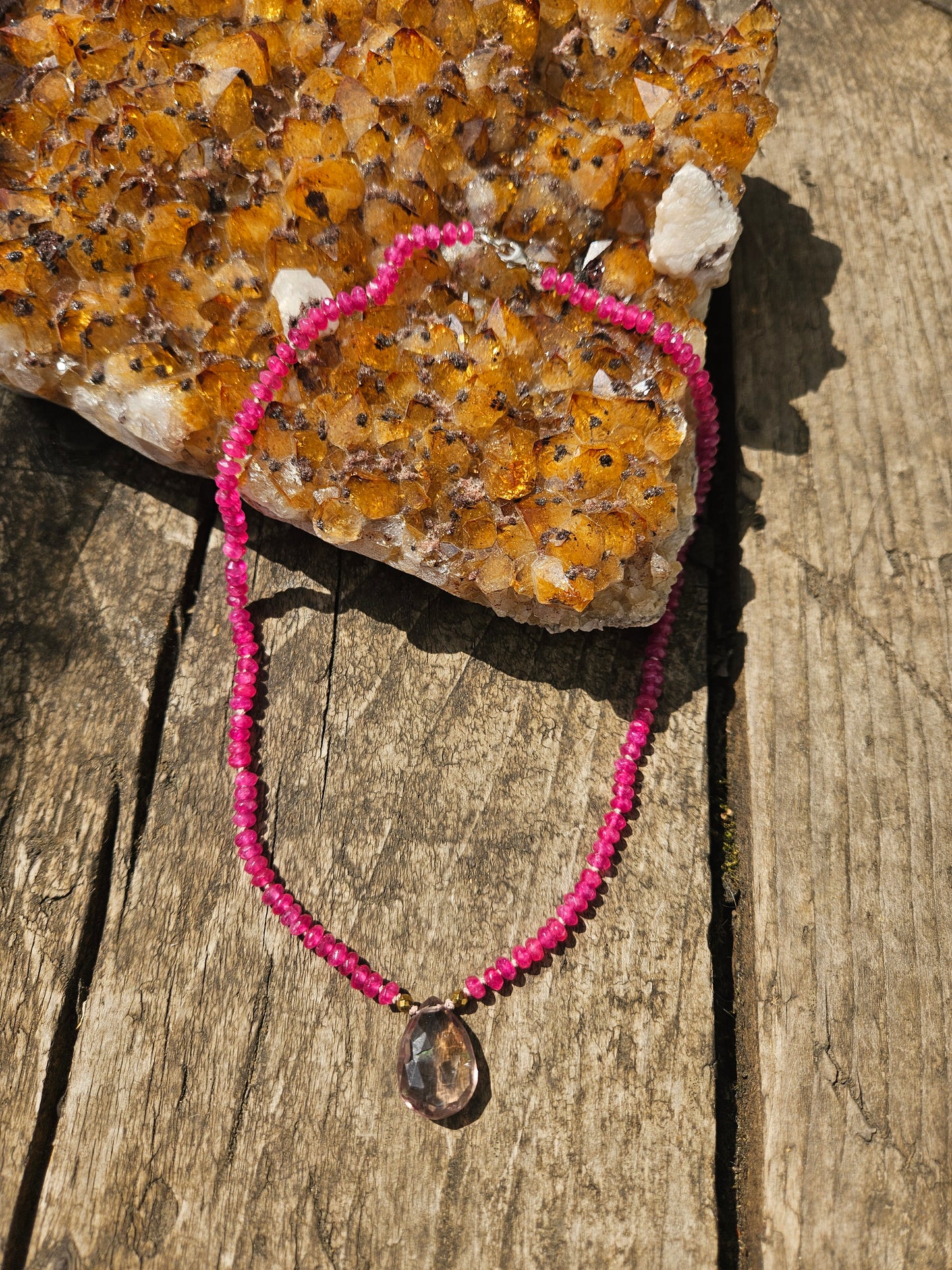 Pink dyed Jade and Ametrine Necklace