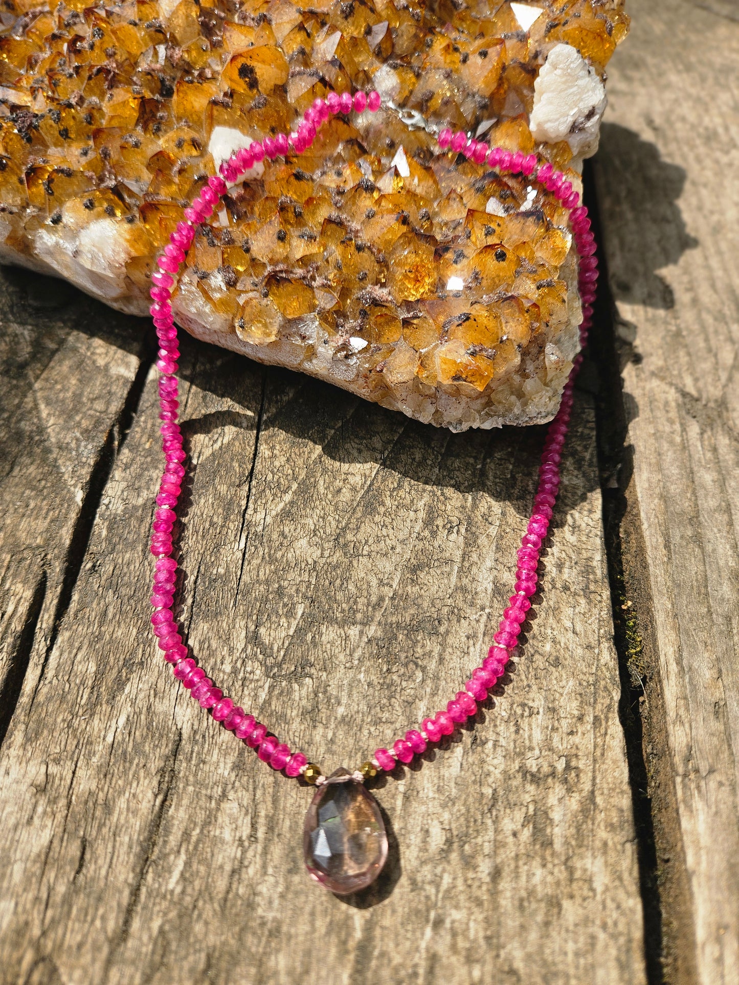Pink dyed Jade and Ametrine Necklace