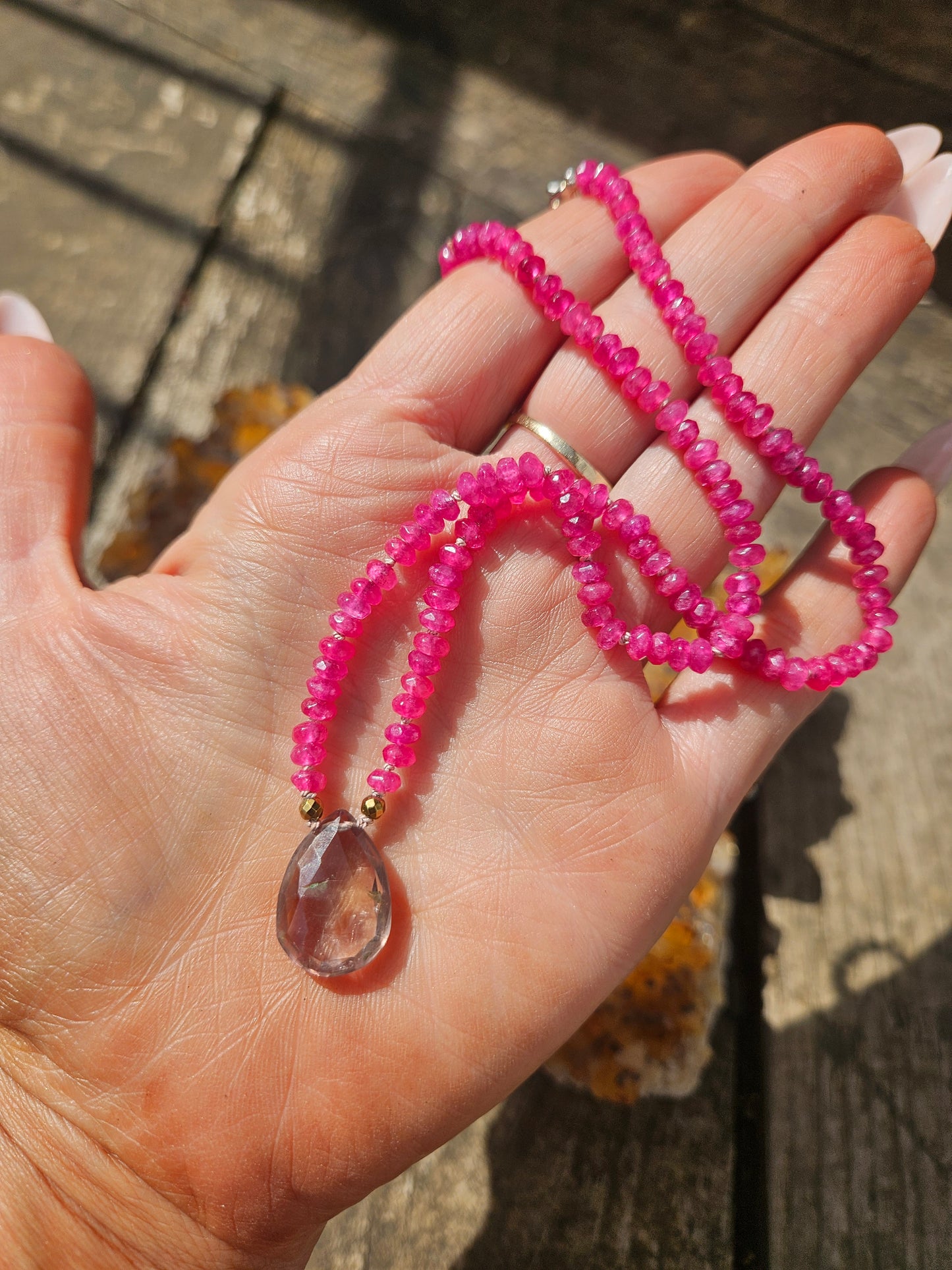 Pink dyed Jade and Ametrine Necklace