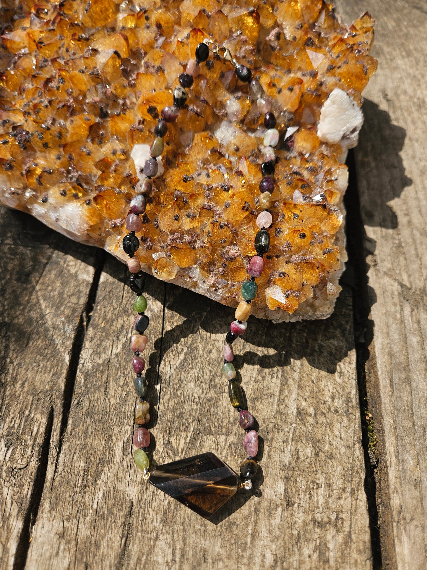 Watermelon Tourmaline and Smoky Quartz Necklace