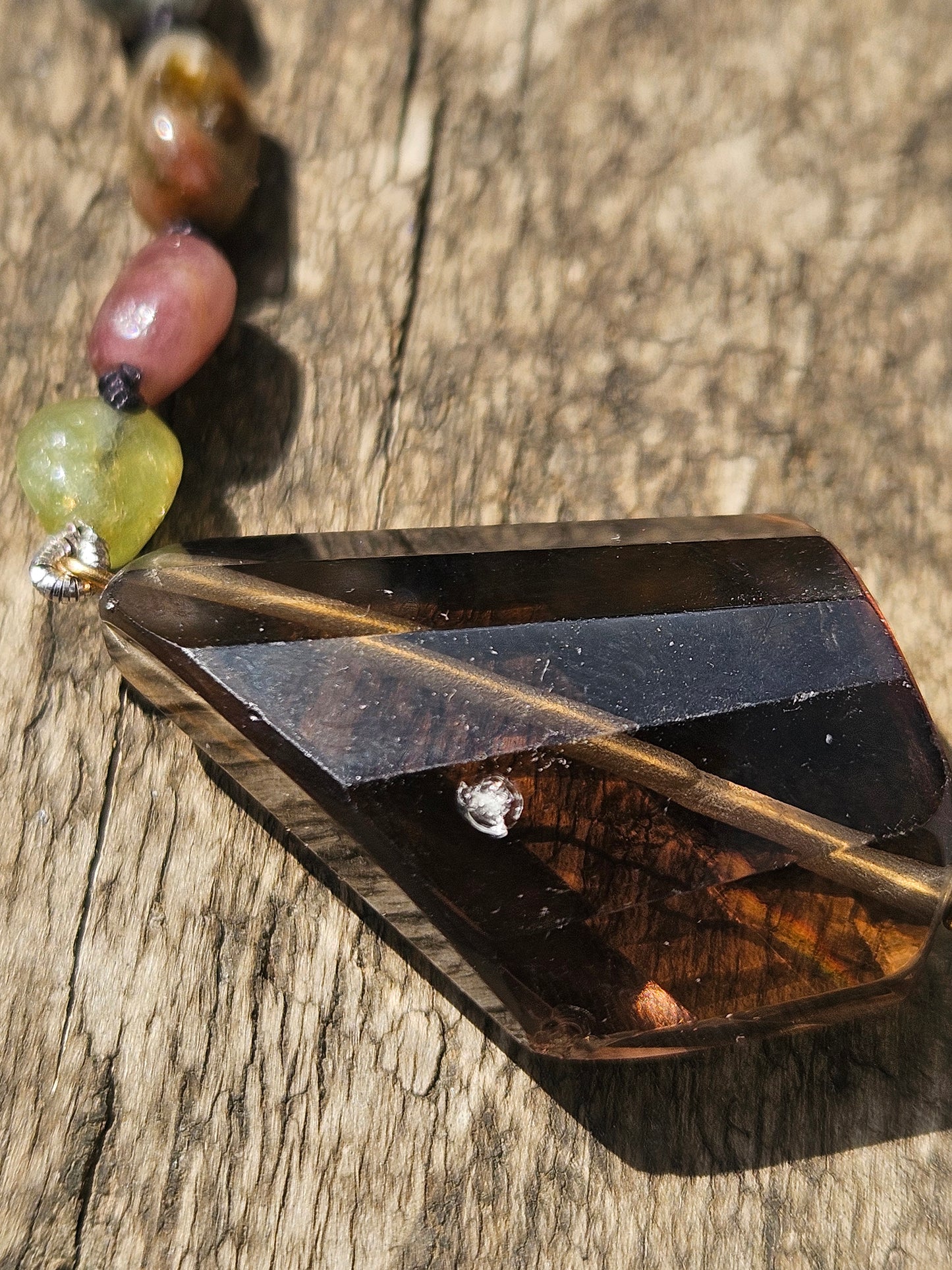 Watermelon Tourmaline and Smoky Quartz Necklace