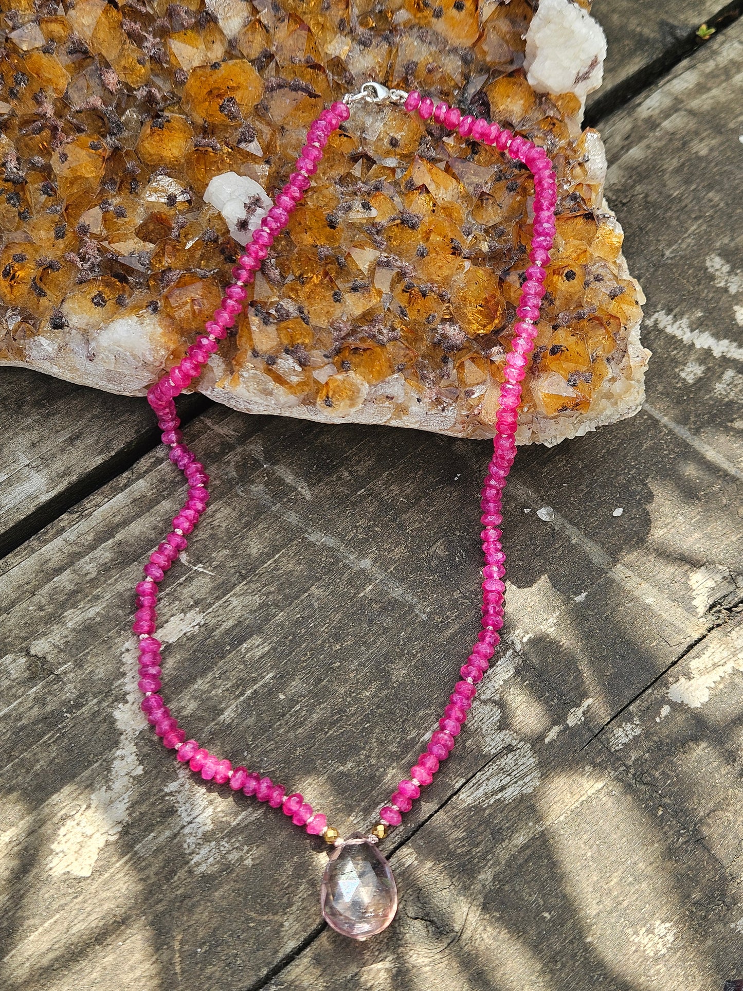 Pink dyed Jade and Ametrine Necklace