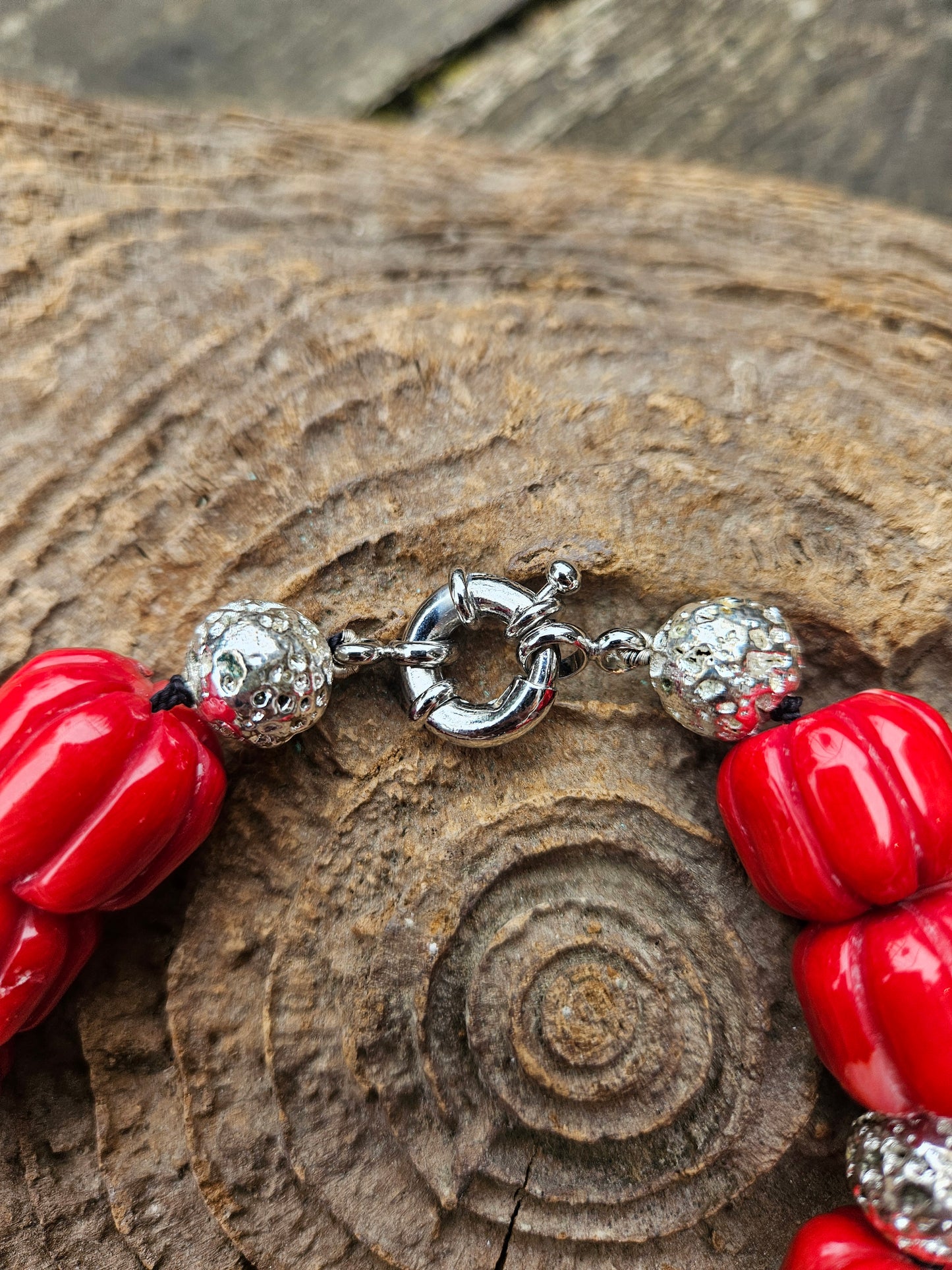 Bamboo Coral and Electroplated Lava Necklace