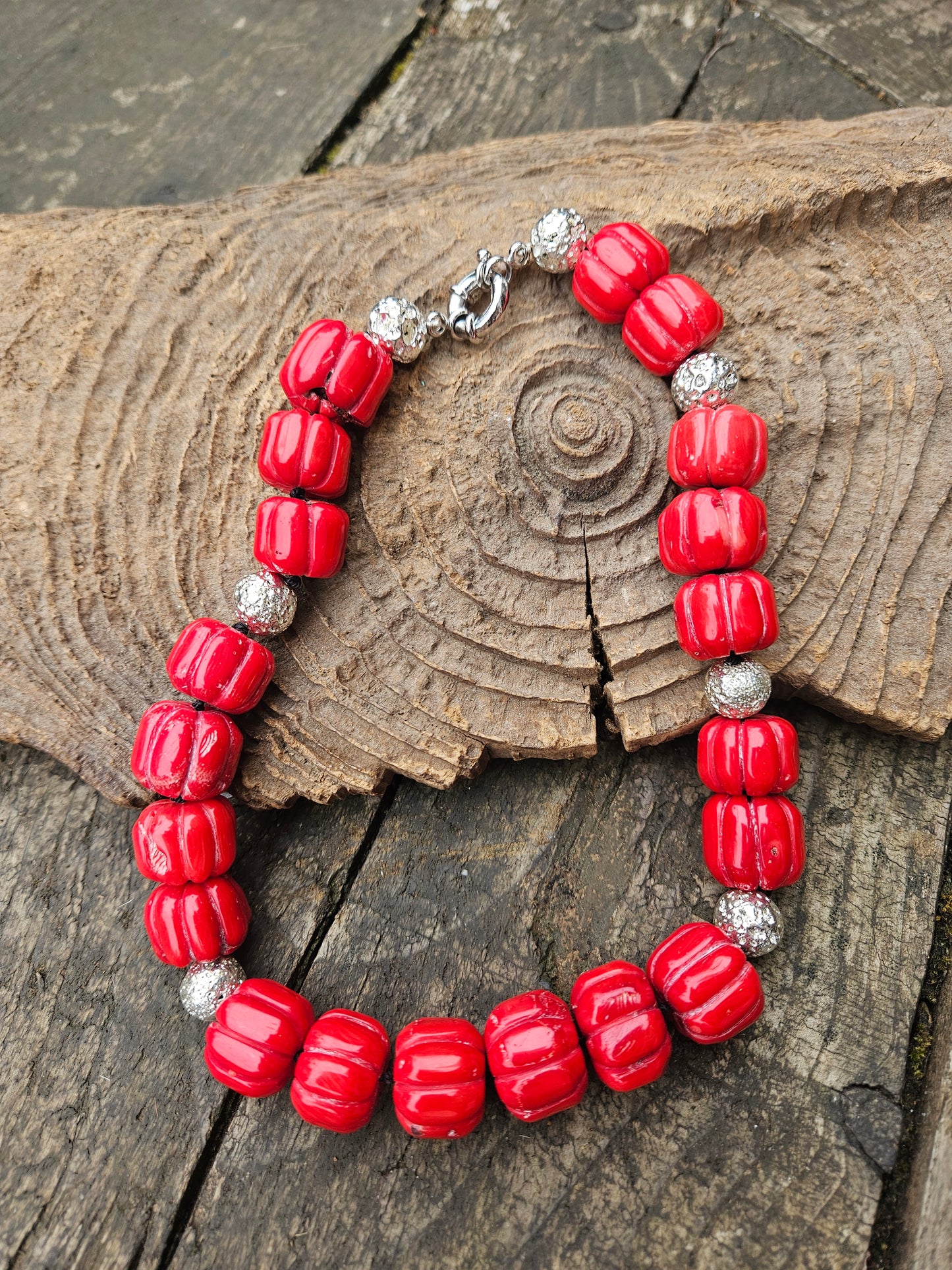 Bamboo Coral and Electroplated Lava Necklace