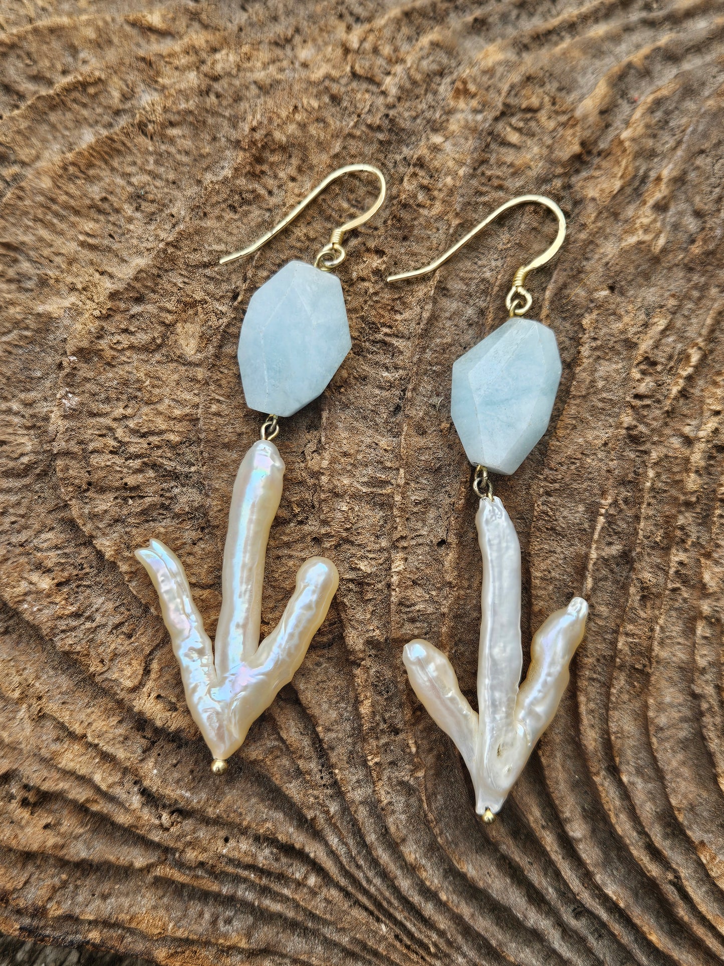 Aquamarine and Freshwater Pearl Earrings