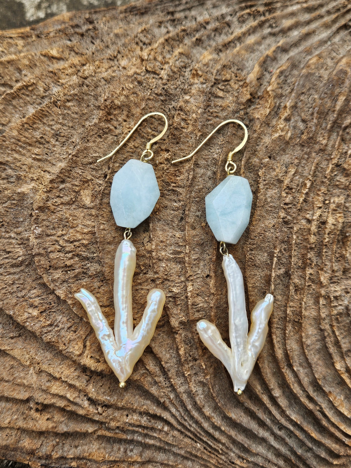 Aquamarine and Freshwater Pearl Earrings