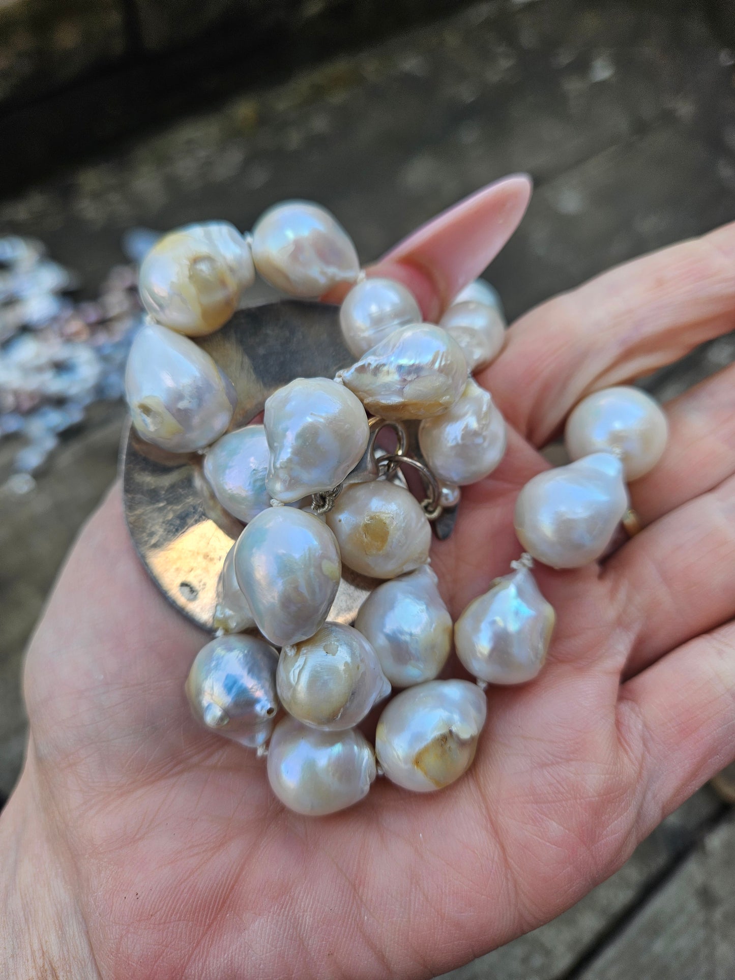 Baroque Pearl and Silver Swirl Necklace