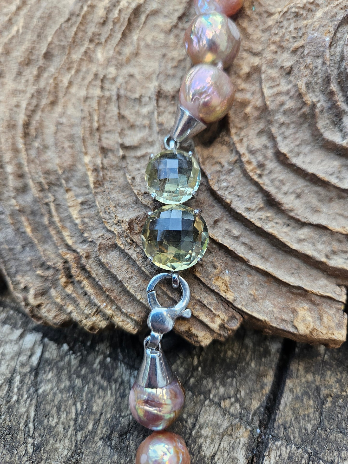 Antique Pink Pearls with Lemon Quartz Clasp