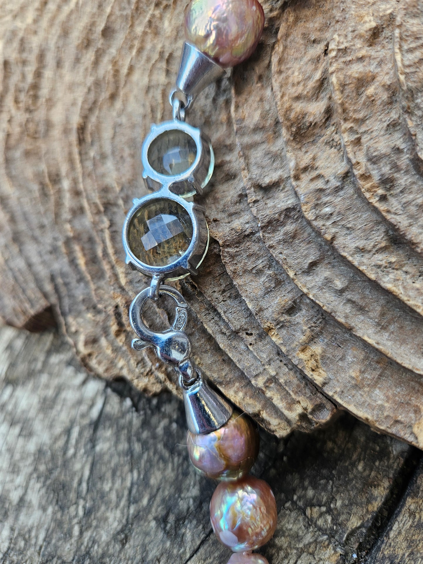 Antique Pink Pearls with Lemon Quartz Clasp