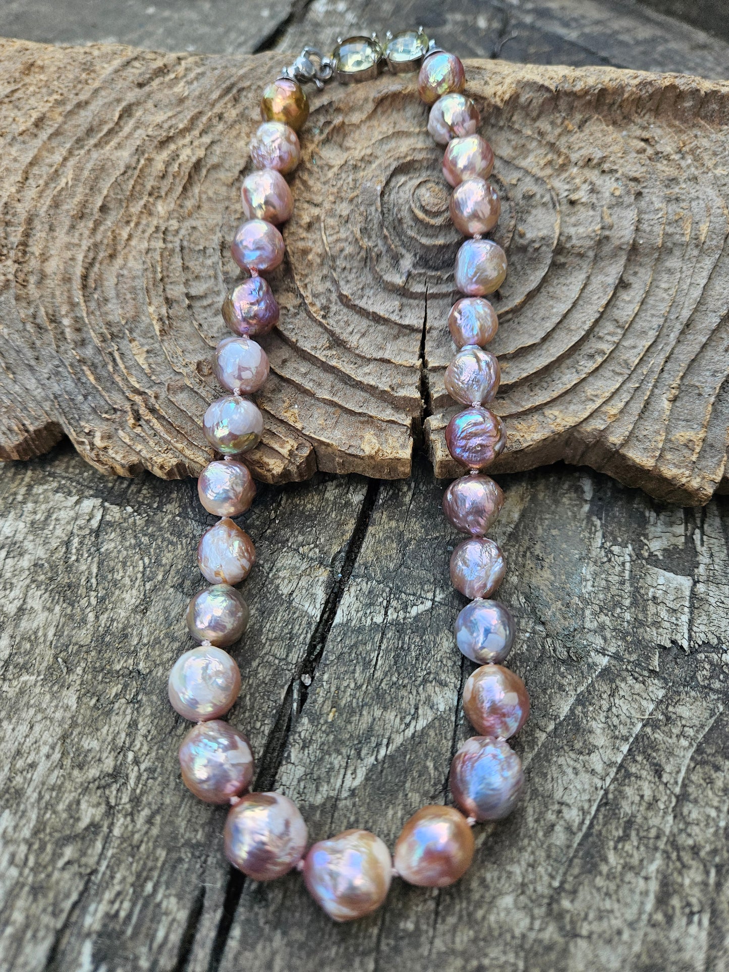 Antique Pink Pearls with Lemon Quartz Clasp