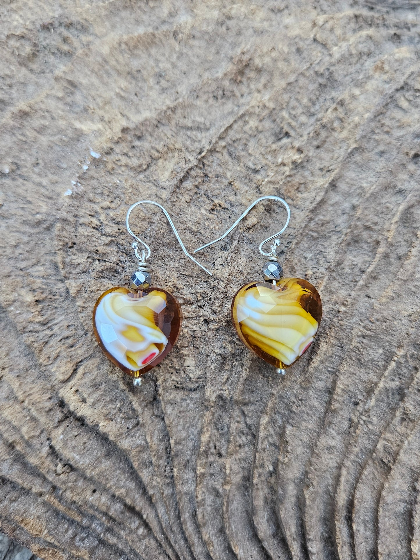 Yellow Glass Heart Earrings