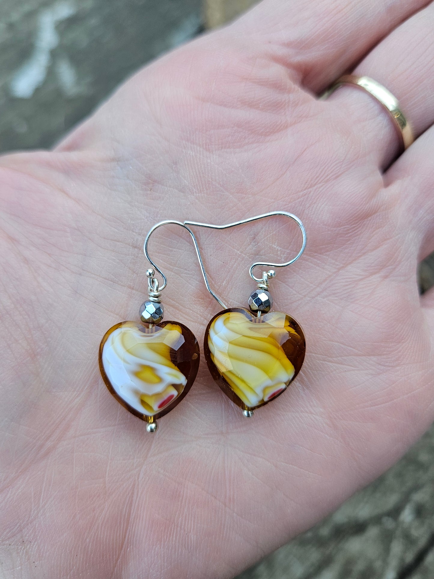 Yellow Glass Heart Earrings