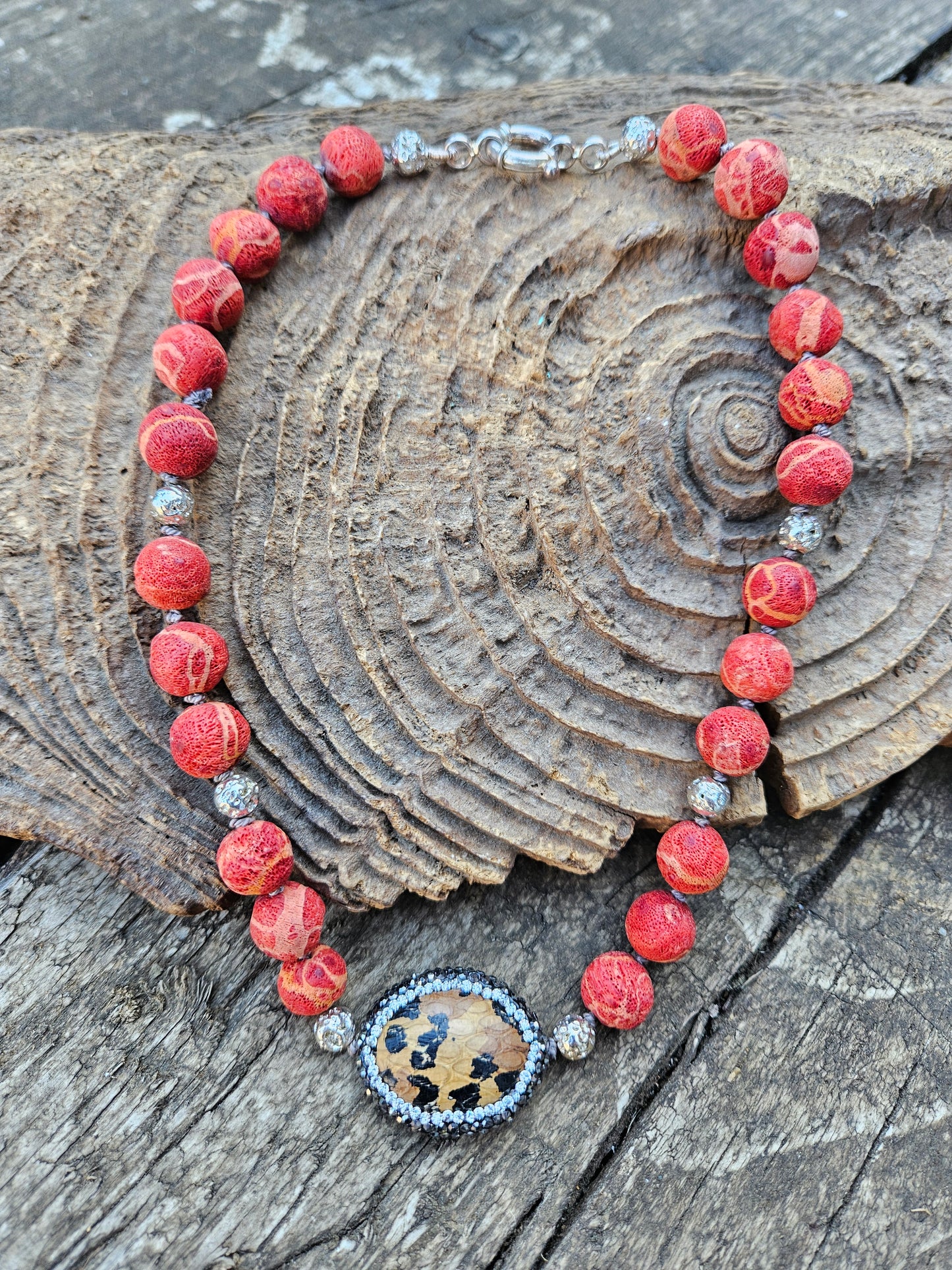 Sponge Coral and Leopard Bead Necklace