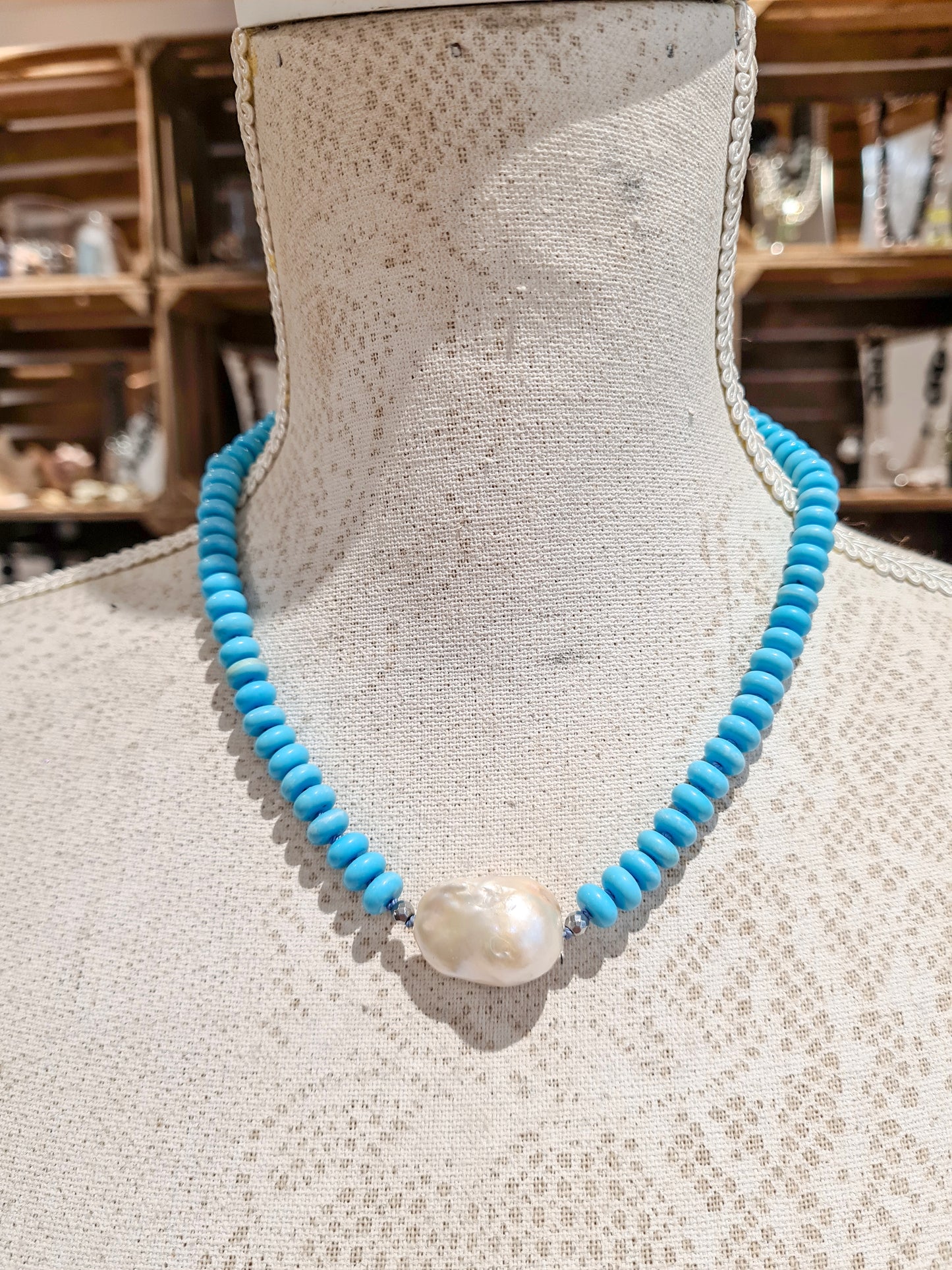 Turquoise and Baroque Pearl Necklace