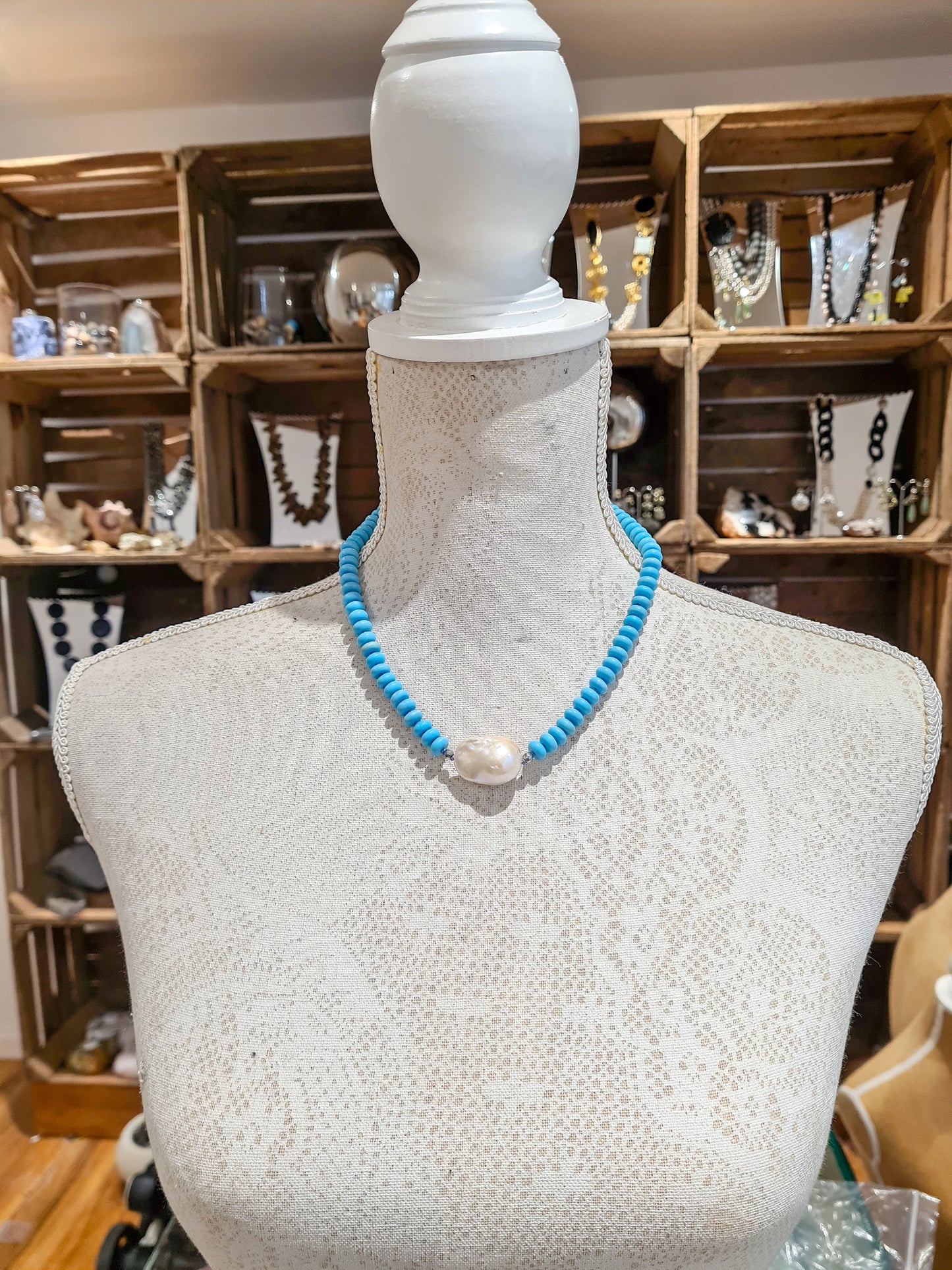 Turquoise and Baroque Pearl Necklace