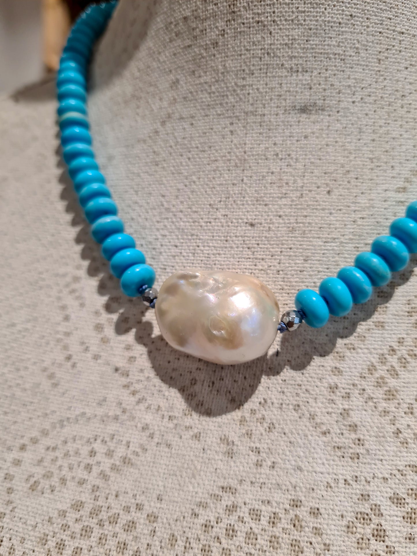 Turquoise and Baroque Pearl Necklace