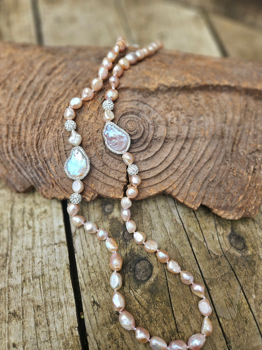 Sparkly Pink Pearl Necklace