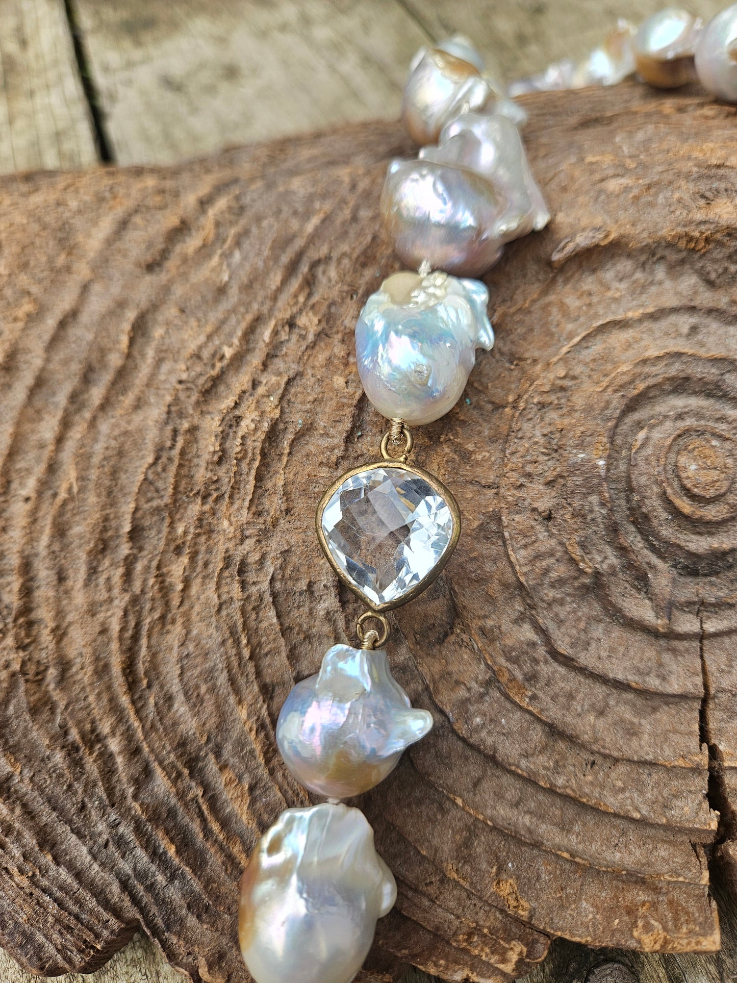 Long Baroque Pearl and Quartz Necklace