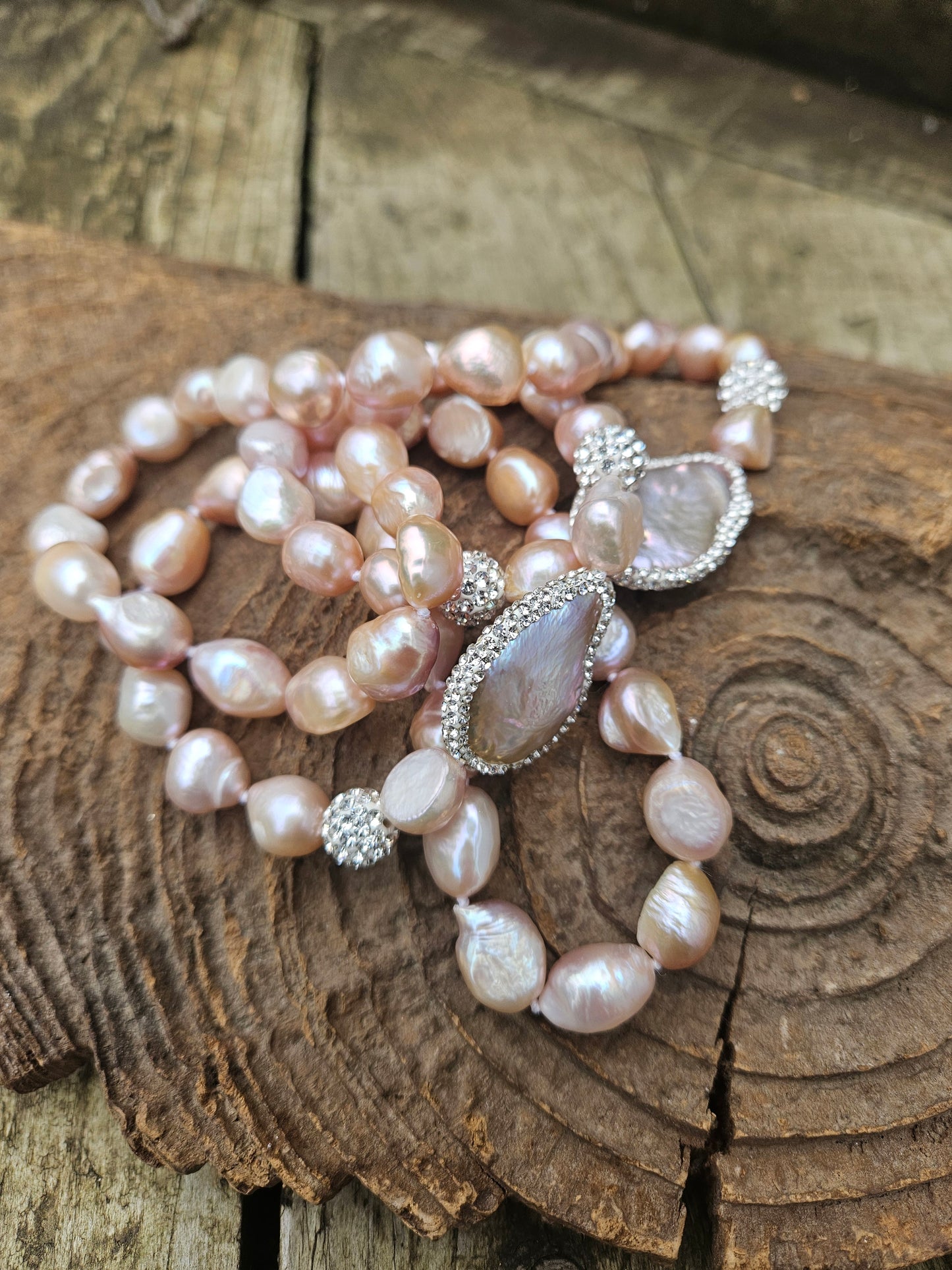 Sparkly Pink Pearl Necklace