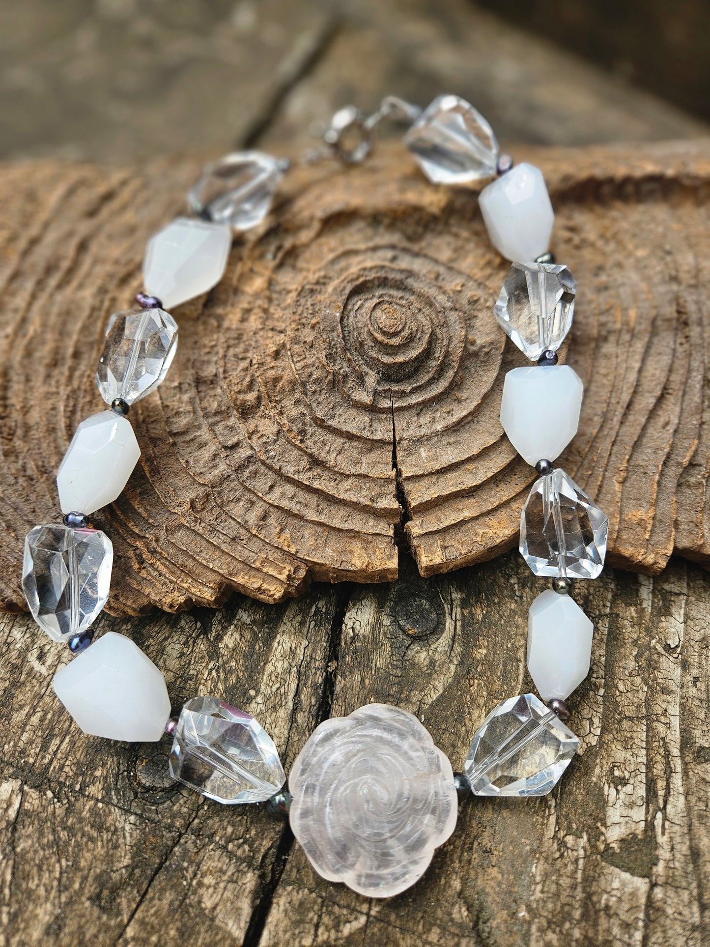 Rose Quartz Rose Necklace