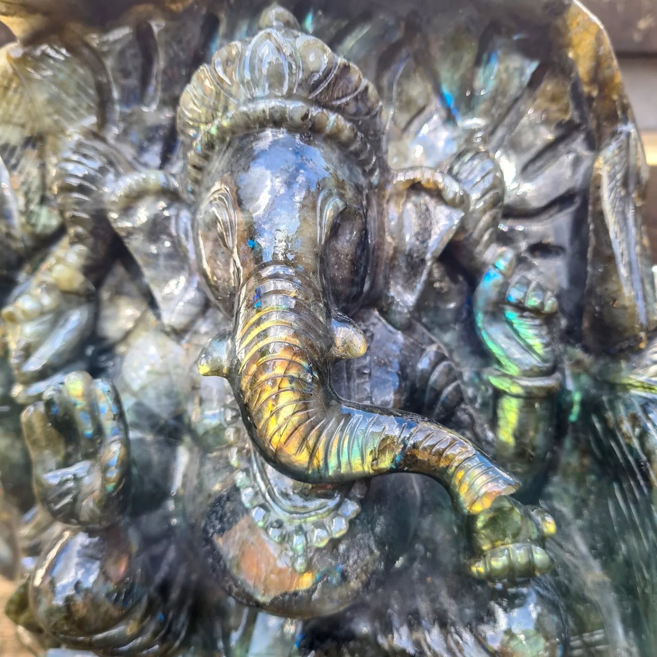 Large Carved Labradorite Ganesh