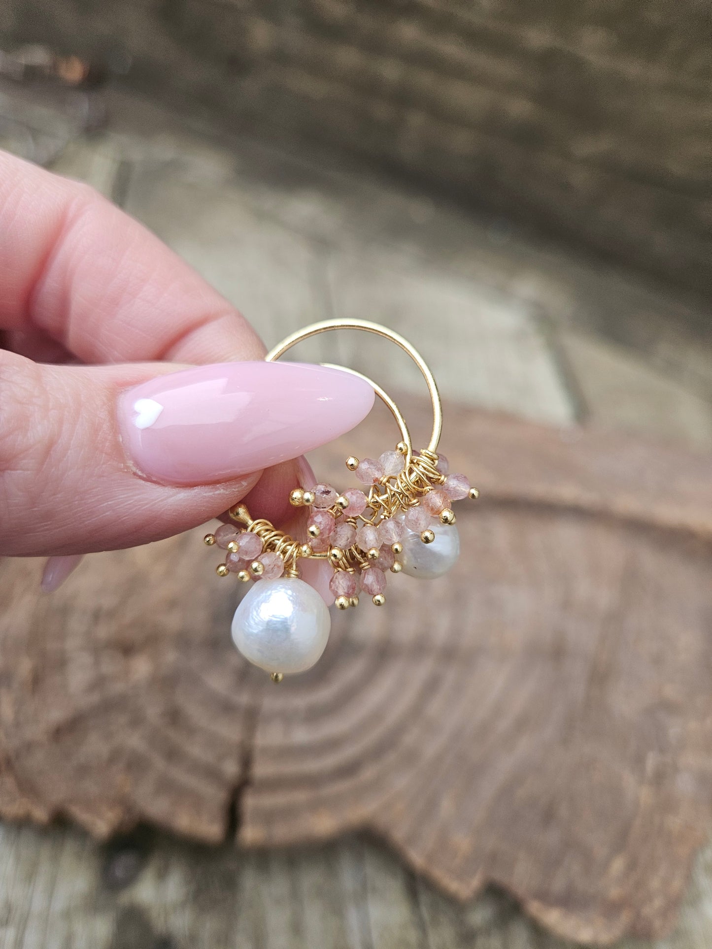 Quartz and Pearl Hoop Earrings