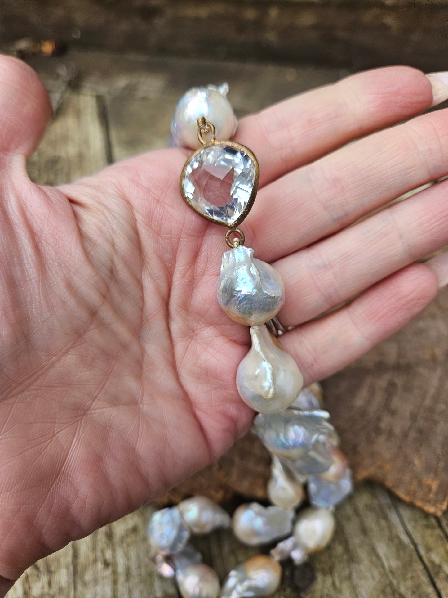 Long Baroque Pearl and Quartz Necklace