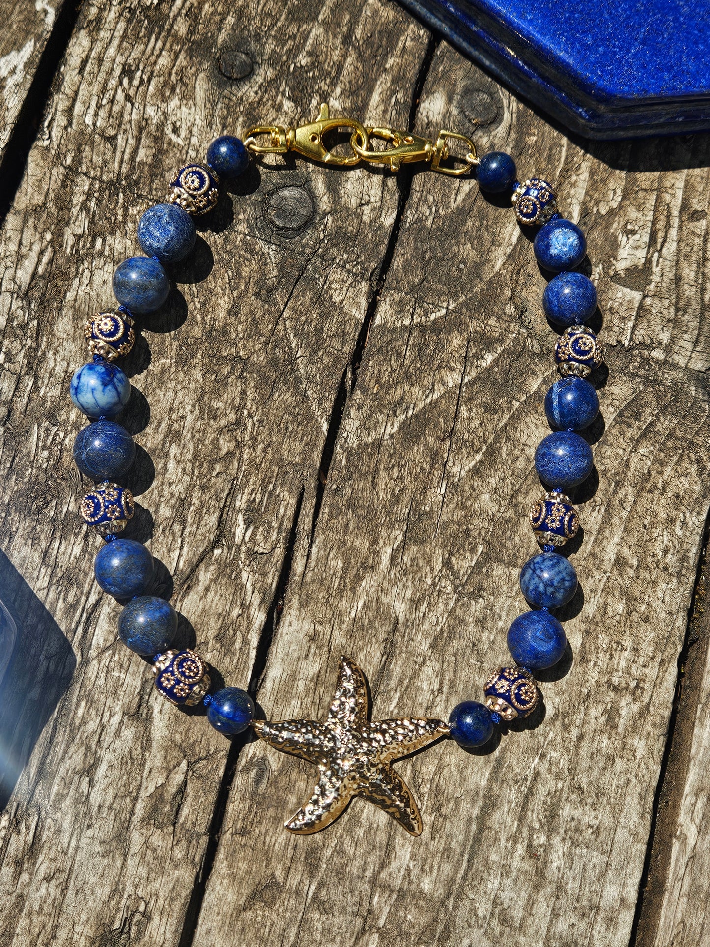 Lapis Lazuli and Ceramic Bead Starfish Necklace