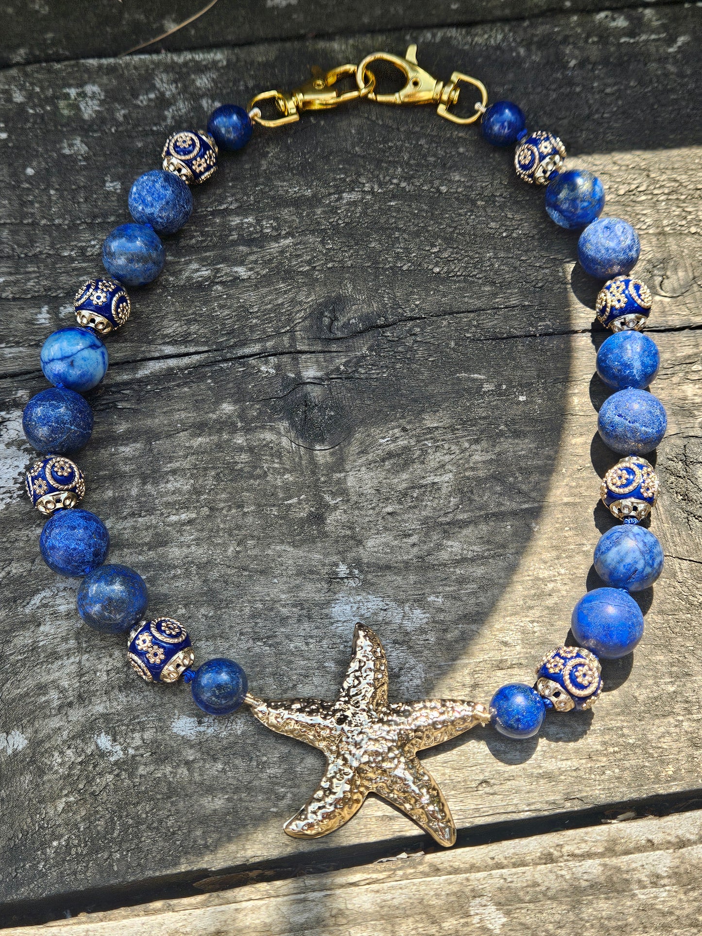 Lapis Lazuli and Ceramic Bead Starfish Necklace