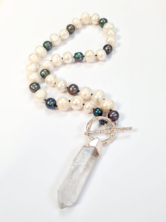 Freshwater Pearl and Quartz Point Necklace