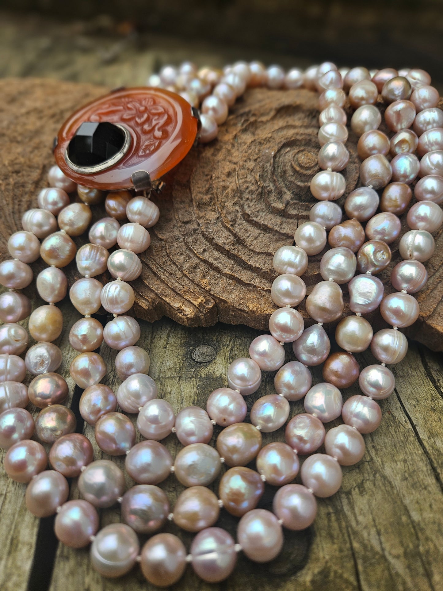 Statement Pink Freshwater Pearl and Carnelian Clasp Necklace