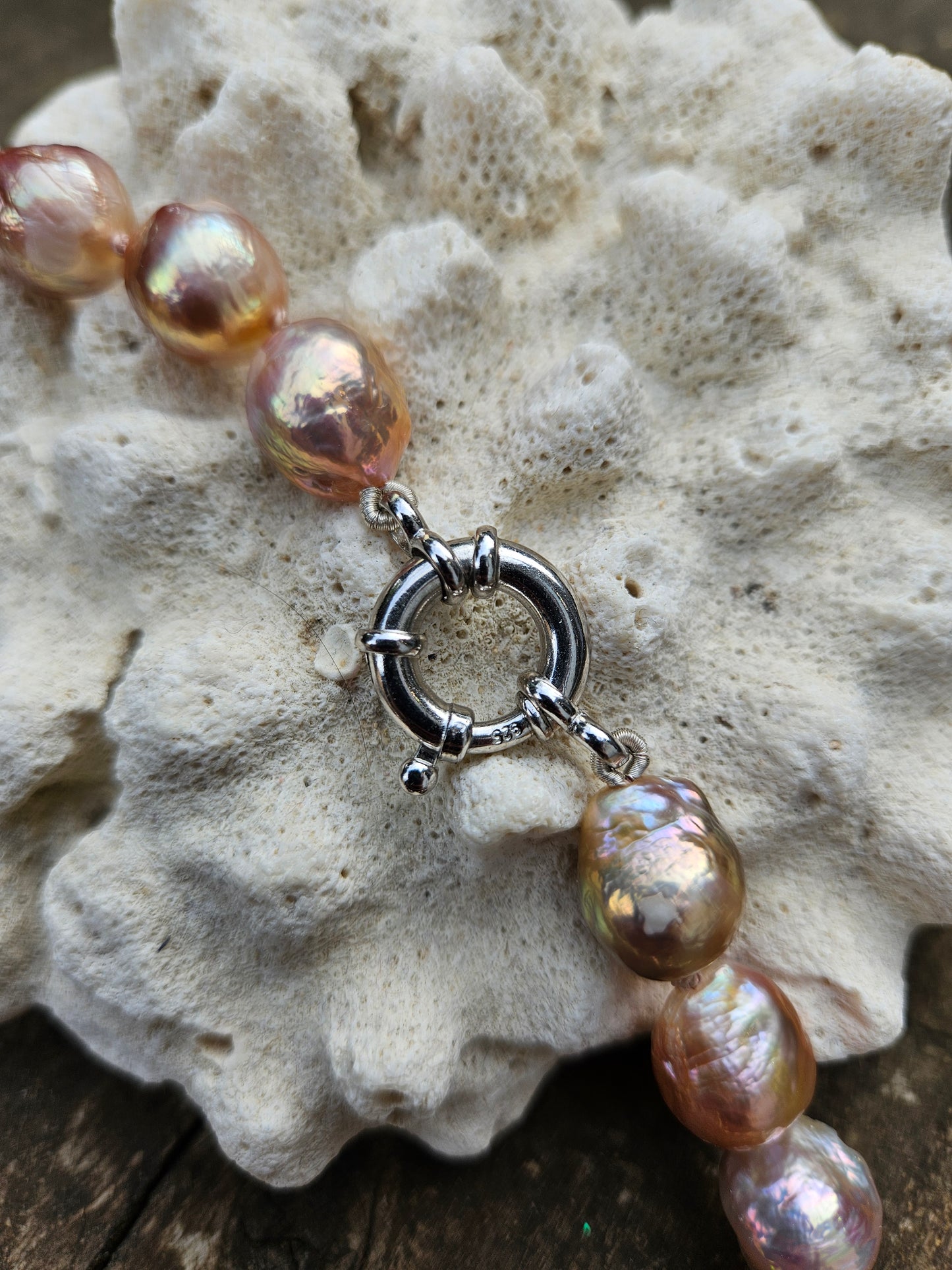 Golden Pink Pearl and Agate Necklace