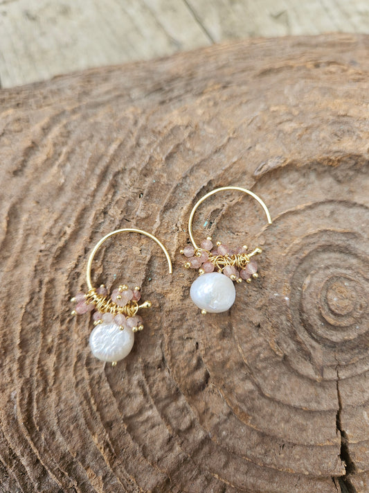 Quartz and Pearl Hoop Earrings