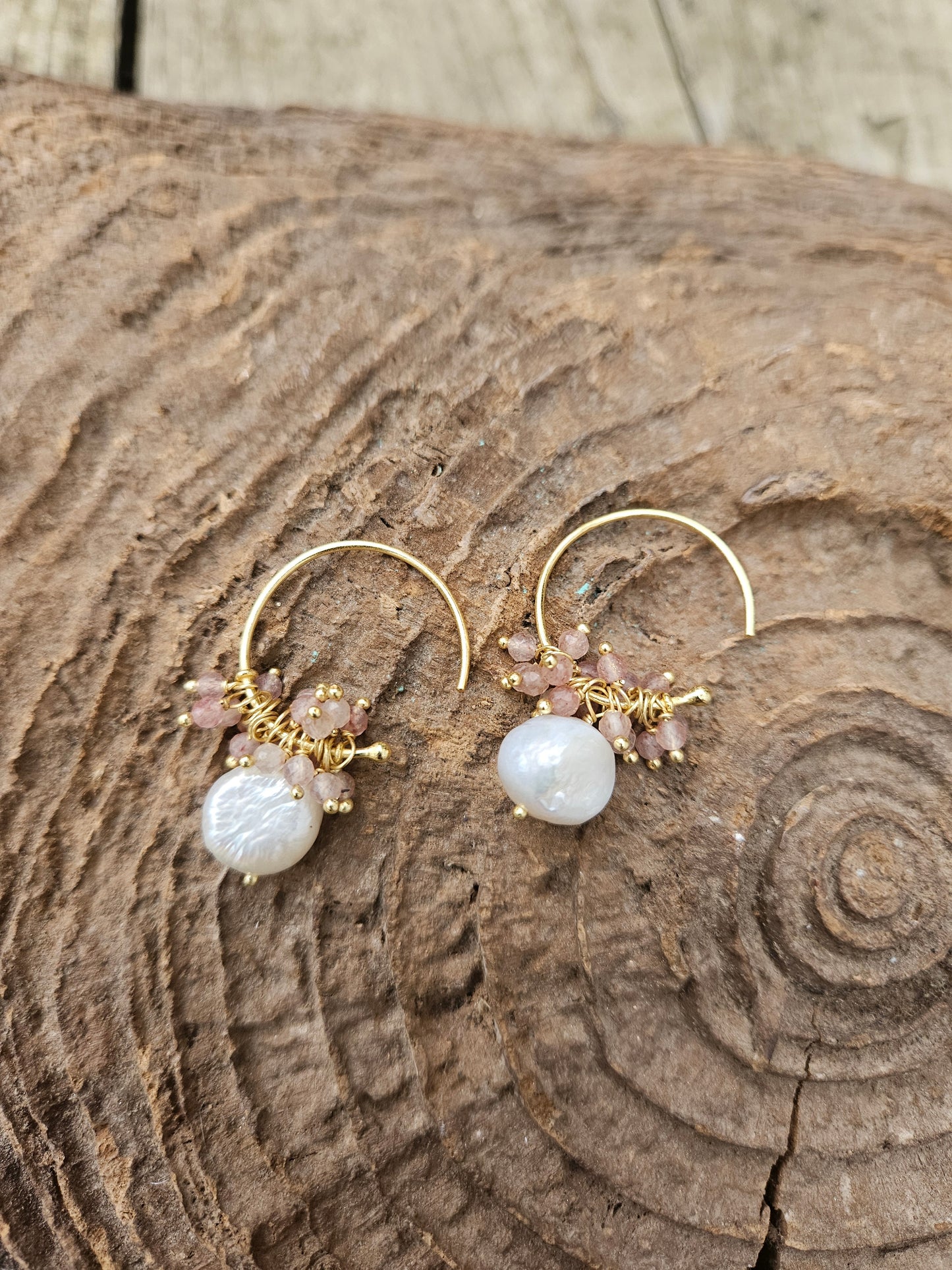 Quartz and Pearl Hoop Earrings