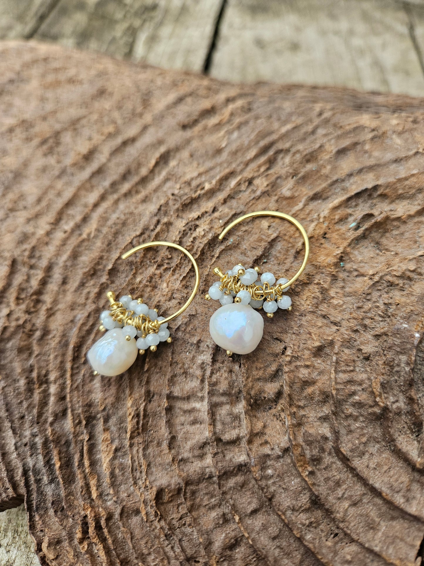 Aquamarine and Pearl Hoop Earrings