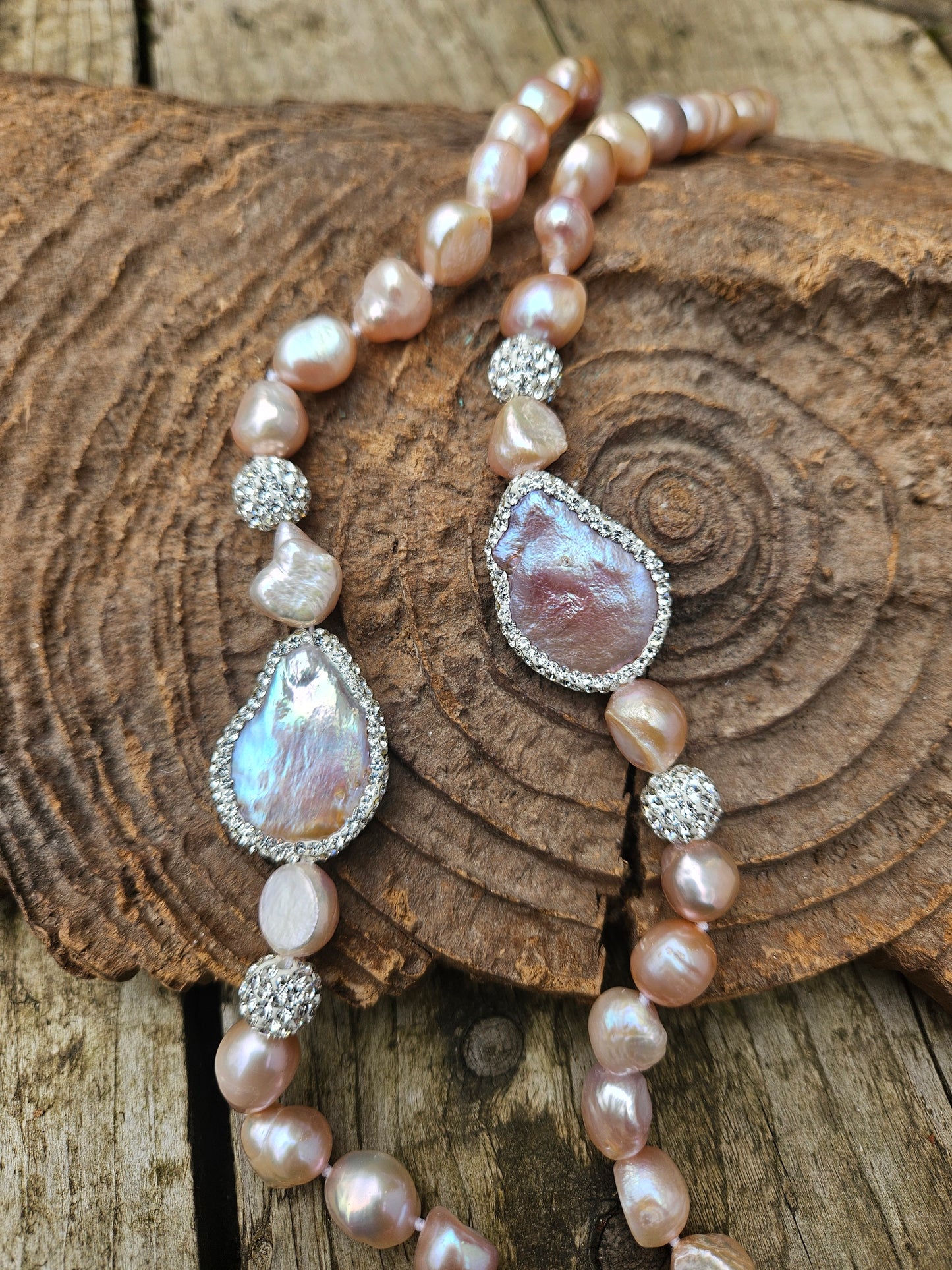 Sparkly Pink Pearl Necklace