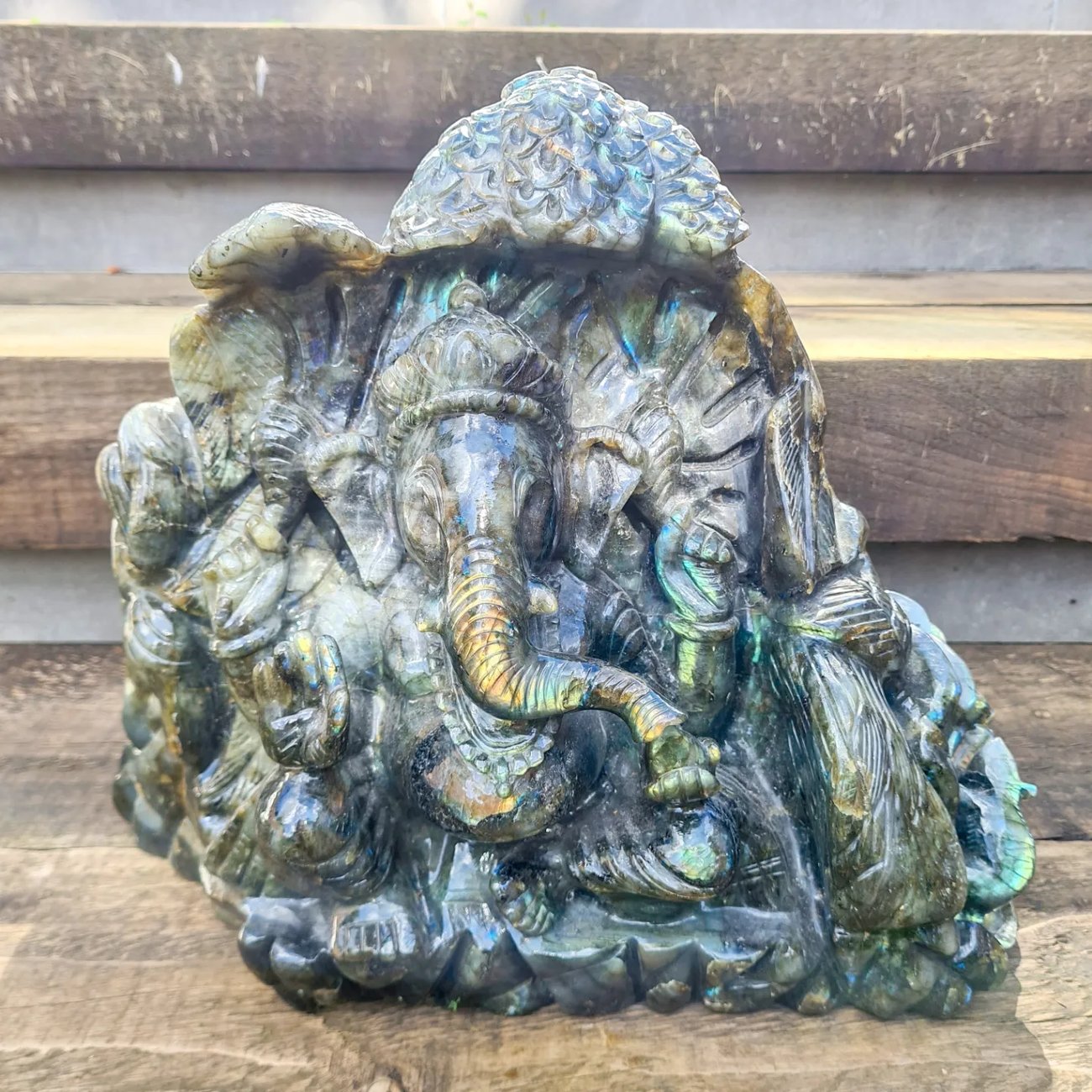 Large Carved Labradorite Ganesh