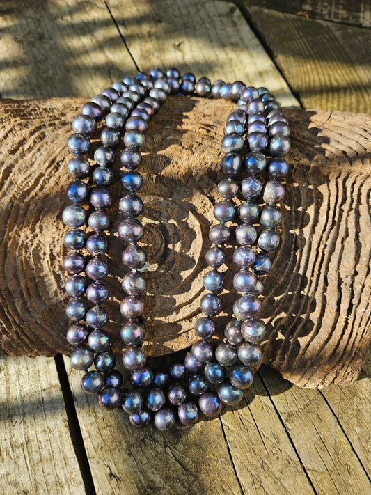 Long Strand of Blue/Black Pearls