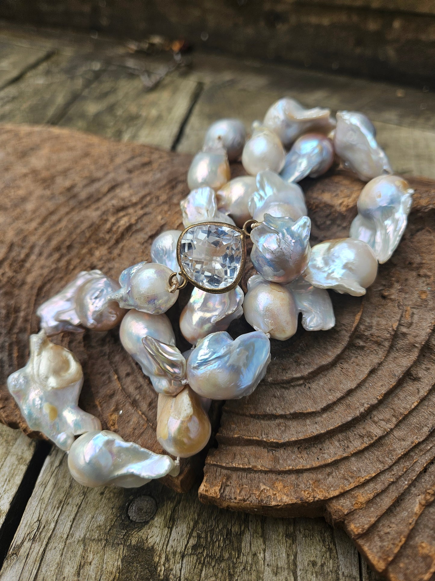 Long Baroque Pearl and Quartz Necklace