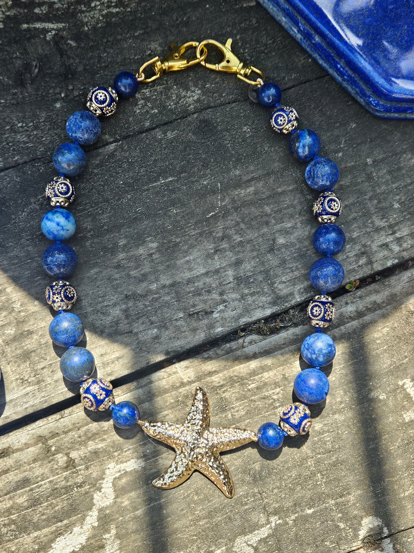 Lapis Lazuli and Ceramic Bead Starfish Necklace