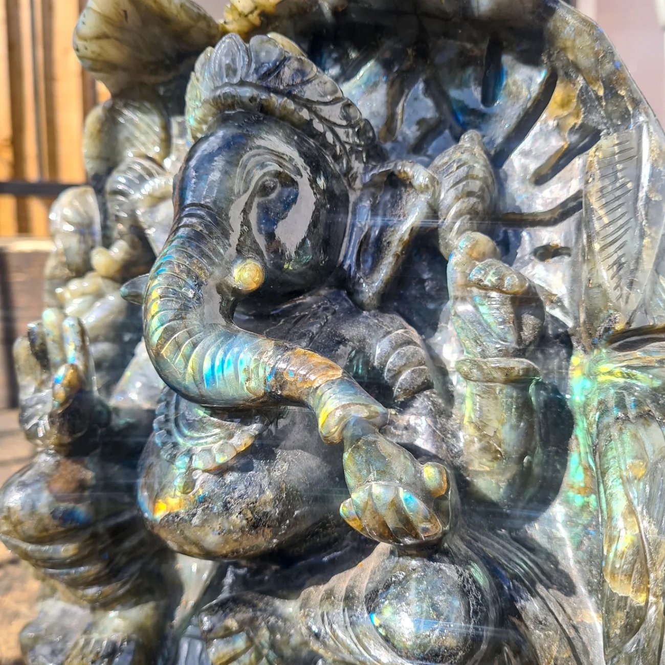 Large Carved Labradorite Ganesh