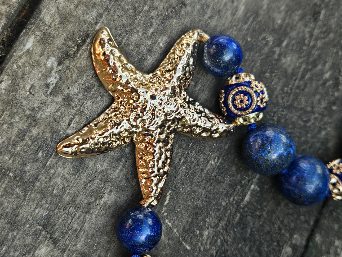Lapis Lazuli and Ceramic Bead Starfish Necklace