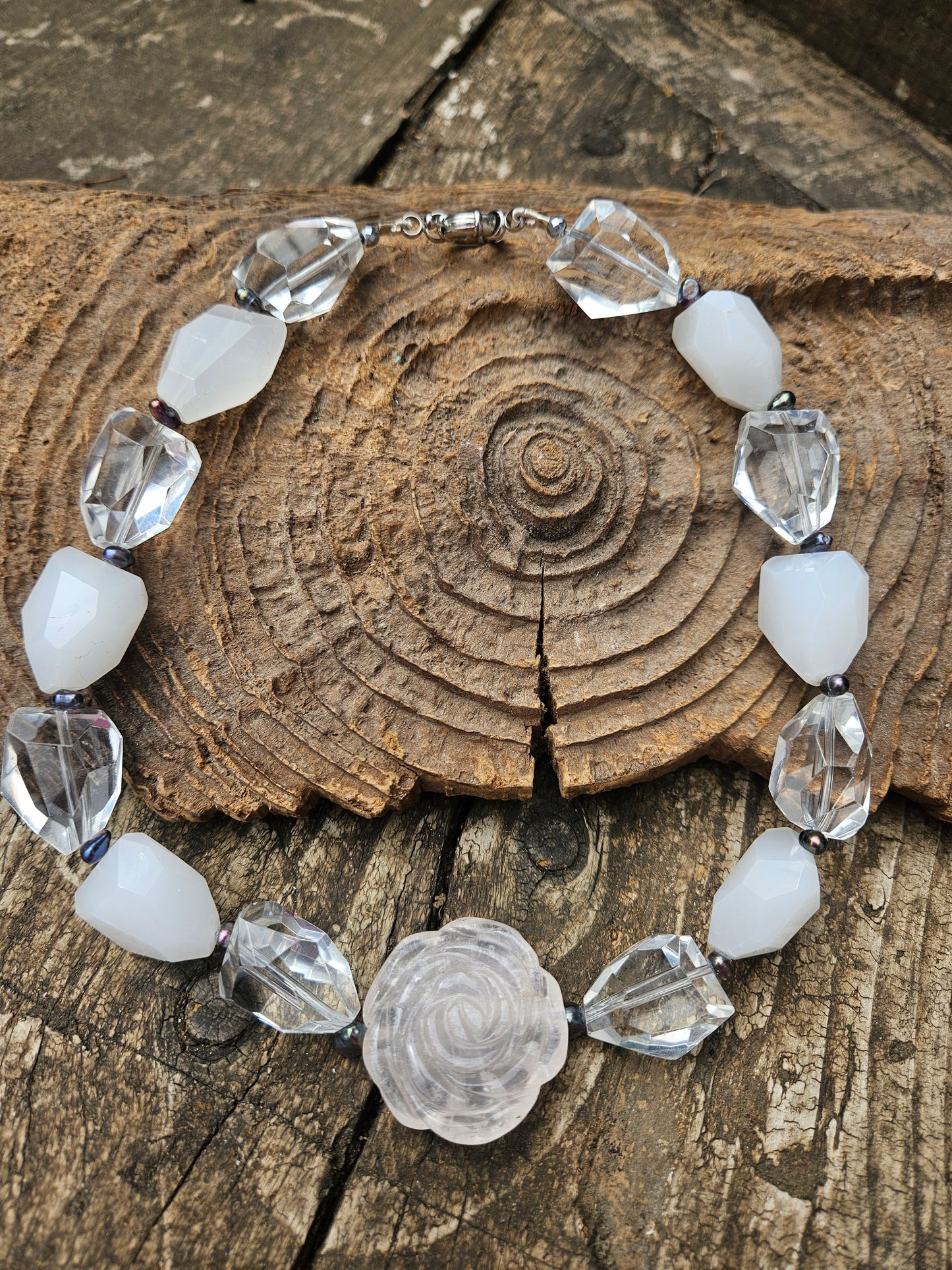 Rose Quartz Rose Necklace