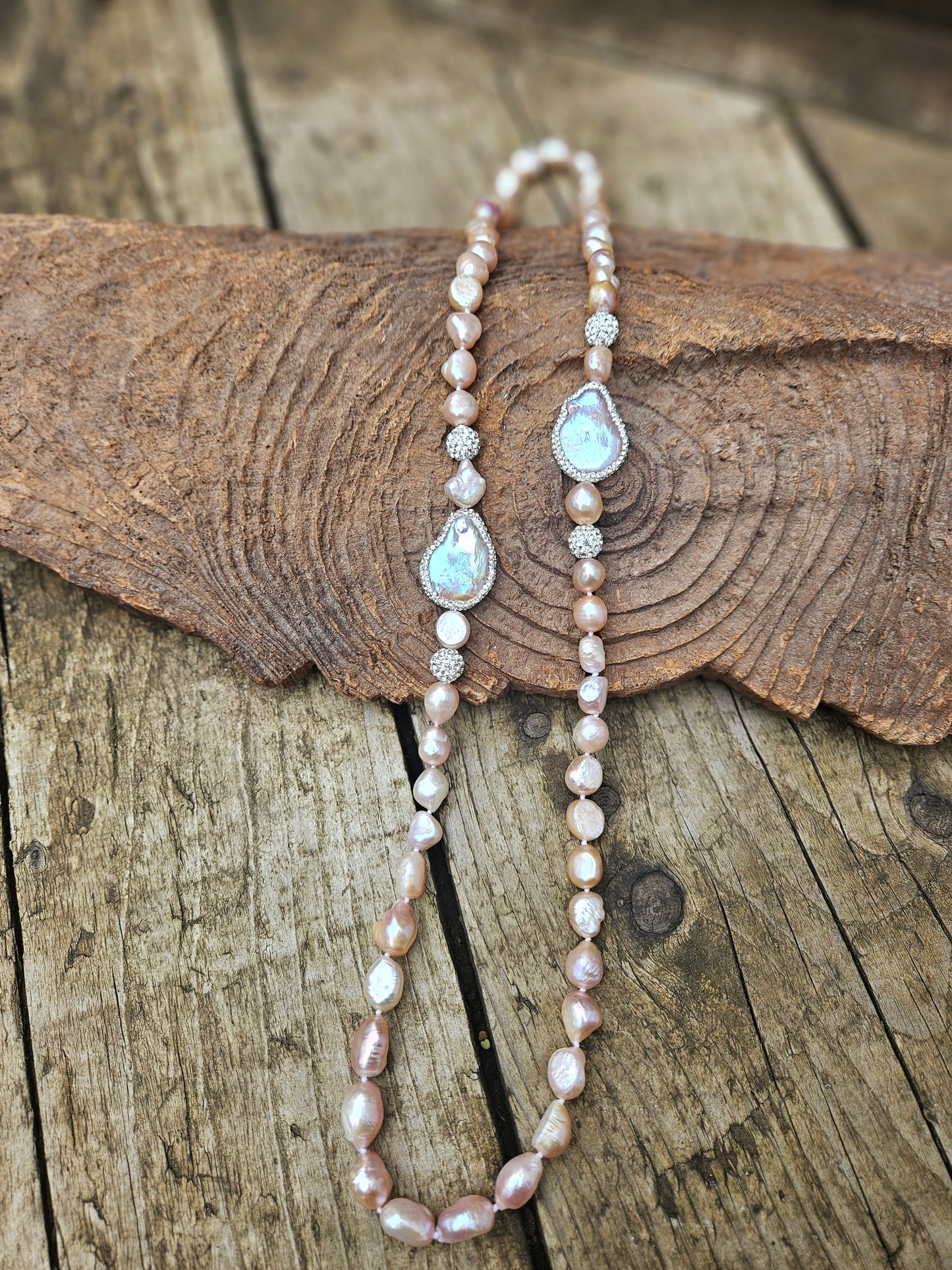 Sparkly Pink Pearl Necklace