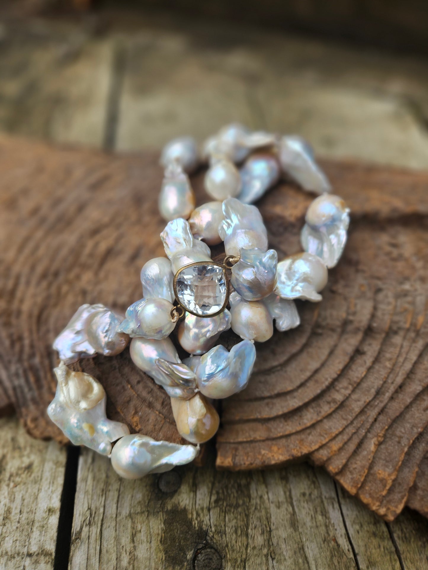 Long Baroque Pearl and Quartz Necklace