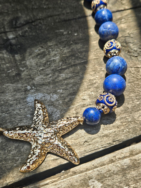 Lapis Lazuli and Ceramic Bead Starfish Necklace