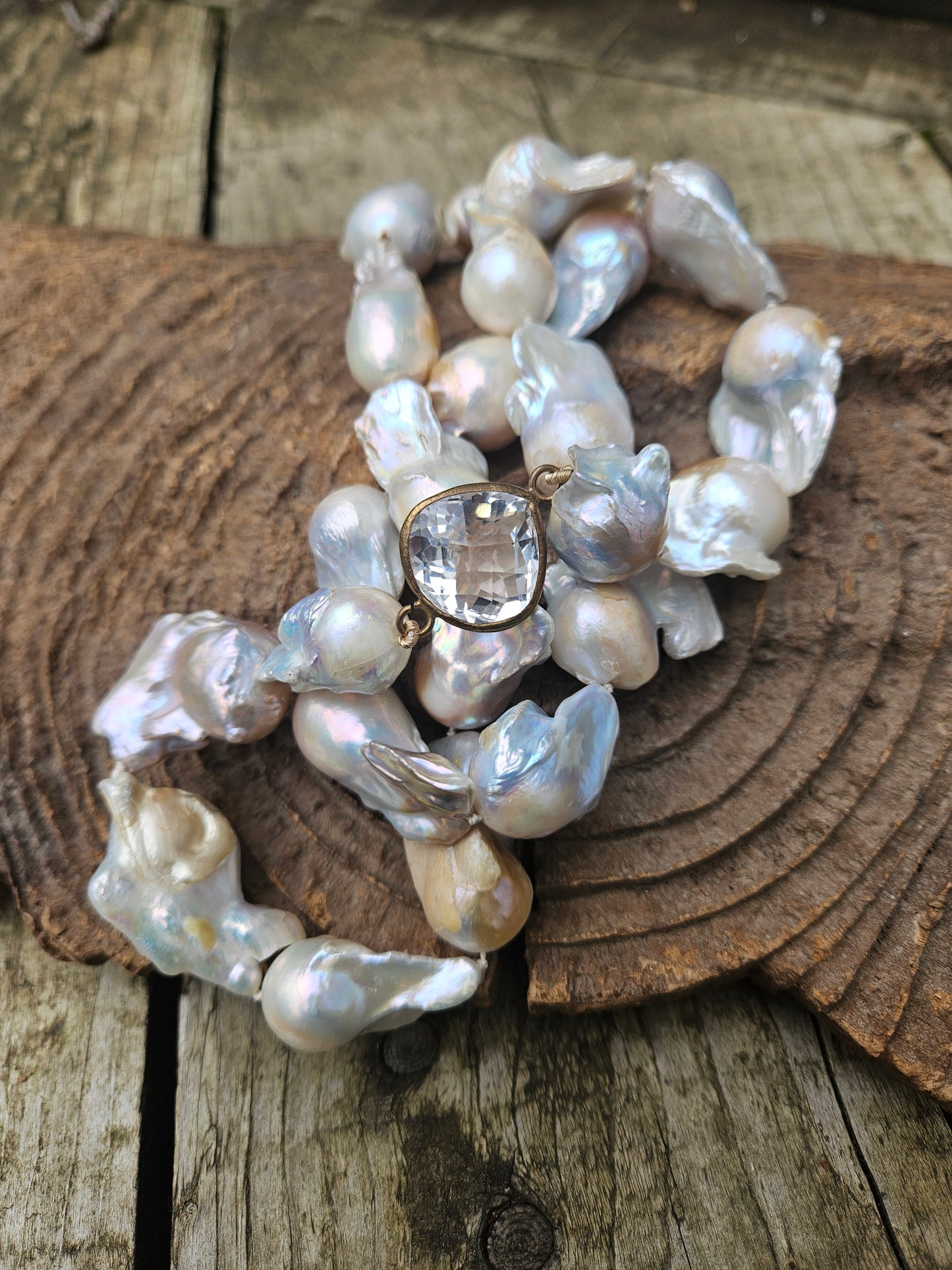 Long Baroque Pearl and Quartz Necklace